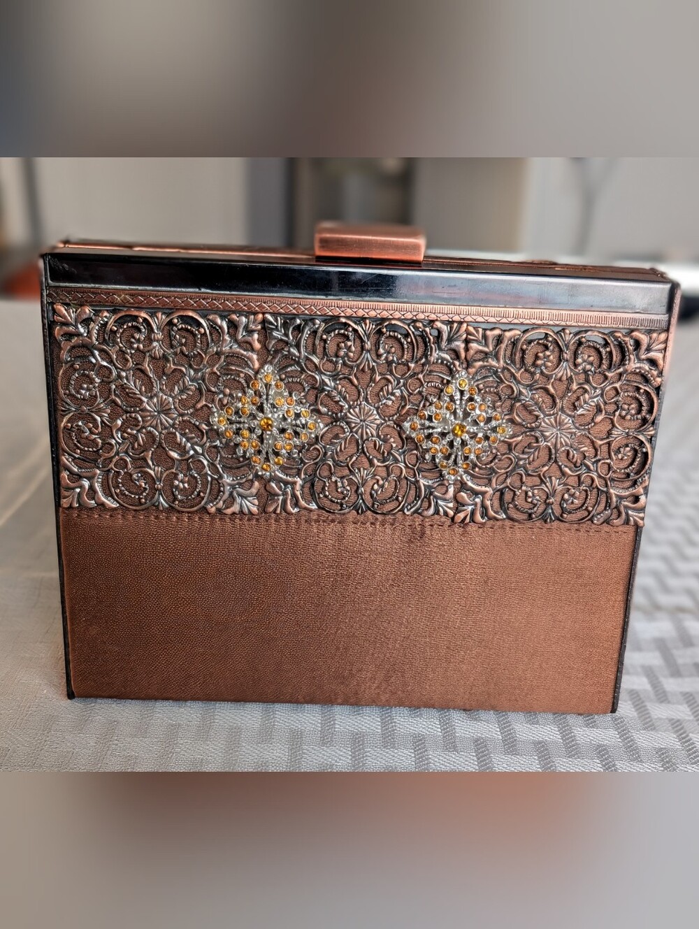 Vintage Bronze Floral Jeweled Clutch
